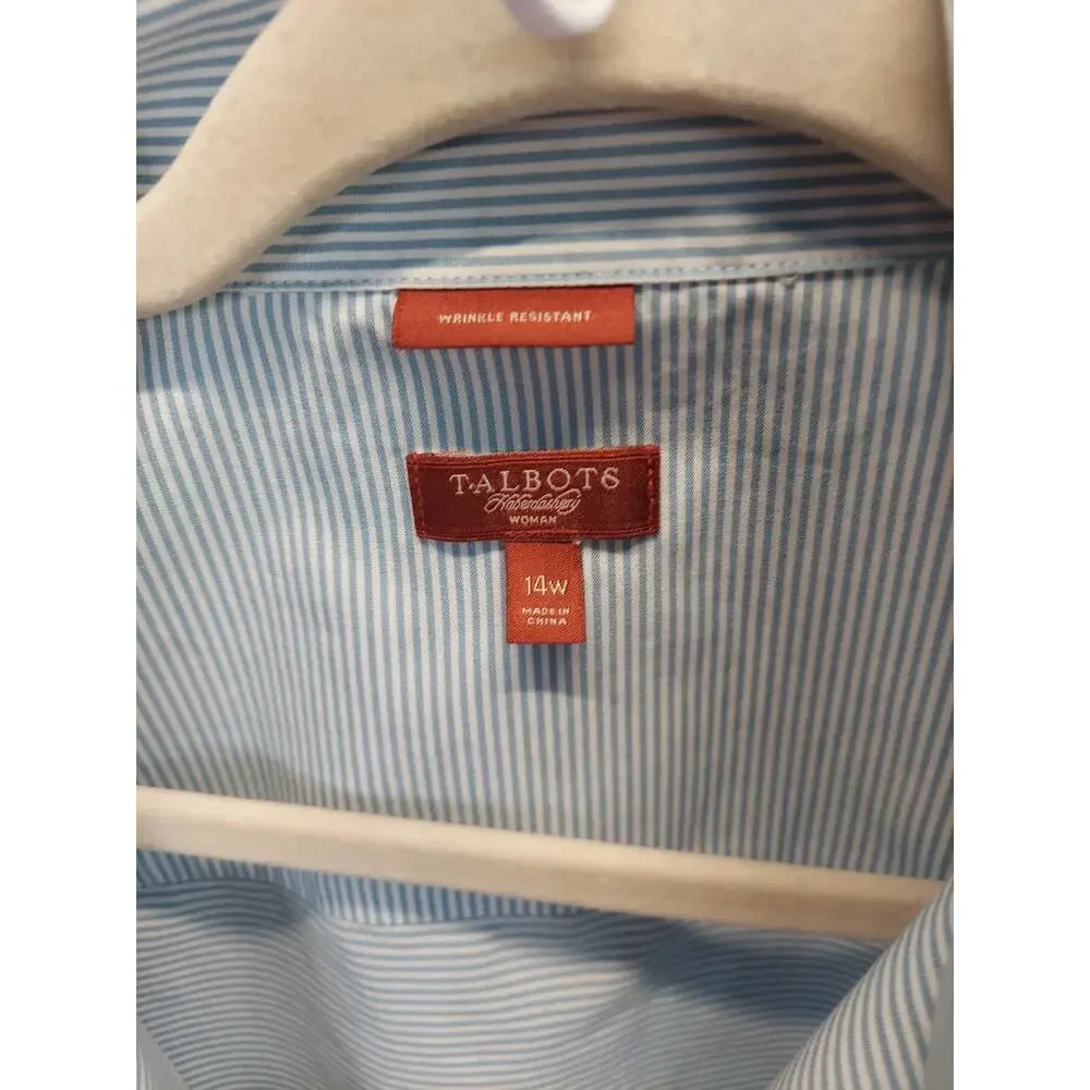 Talbots Womens Button Up Shirt Size 14W Blue Striped Wrinkle Resistant - Picture 2 of 3